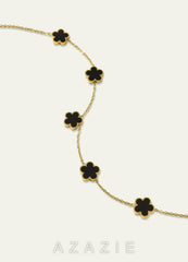 18K Gold Plated Stainless Steel Five-Leaf Clover Charm Necklace  black
