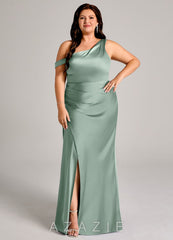 Azazie Madelyn Agave Mermaid One Shoulder Stretch Satin Convertible Dress agave