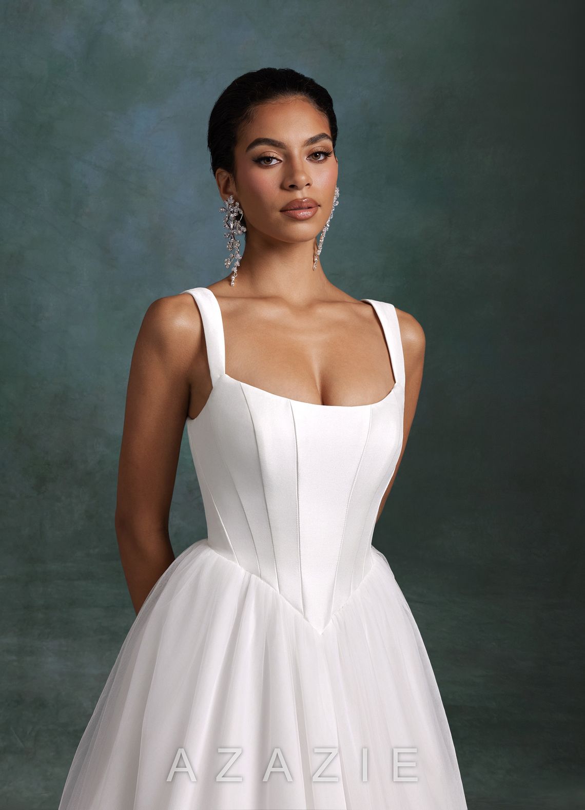 Azazie Jasmine Diamond White Ball-Gown Stretch Mikado Dress diamond_white