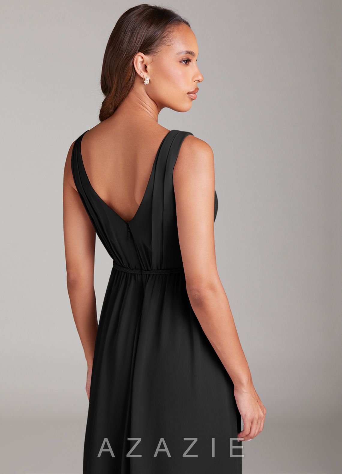 Azazie Tanicia Black A-Line Pleated Chiffon Dress black
