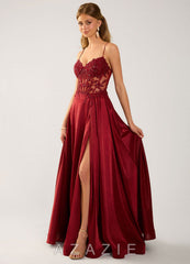 Isoldemark Burgundy Beading Sequin Embroidery Satin Prom Dress  burgundy