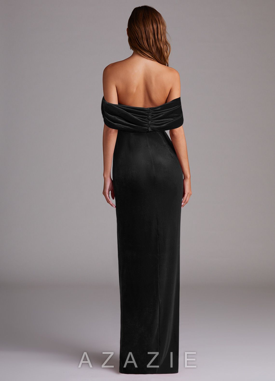 Azazie Shay Black Sheath Off the Shoulder Velvet Convertible Dress black