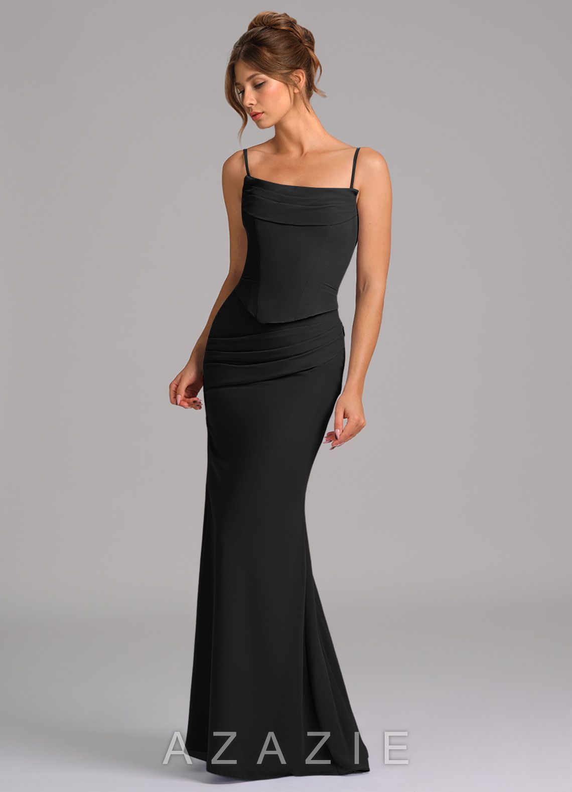 Azazie Sorrel Black Mermaid Corset Chiffon Dress black