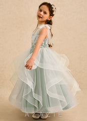 Azazie Zoey Dusty Sage Ball-Gown Lace Tulle Dress dusty_sage