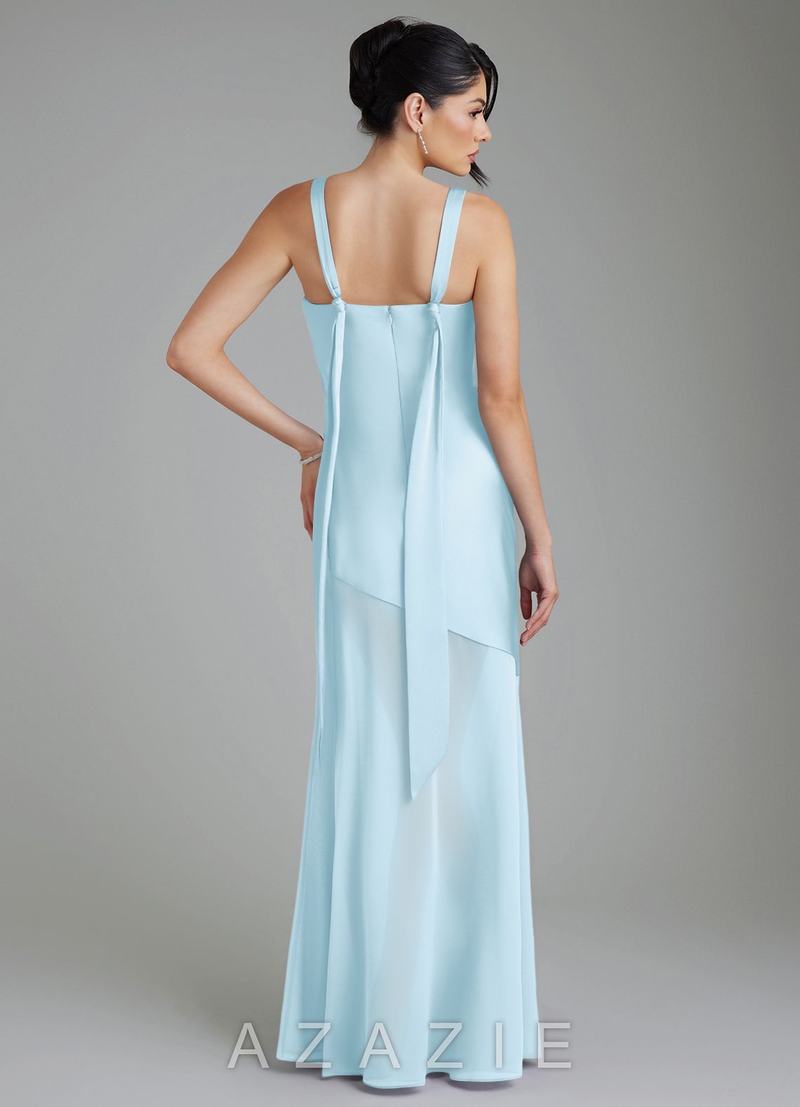Azazie Piper Sky Blue Mermaid Pleated Stretch Satin Dress sky_blue