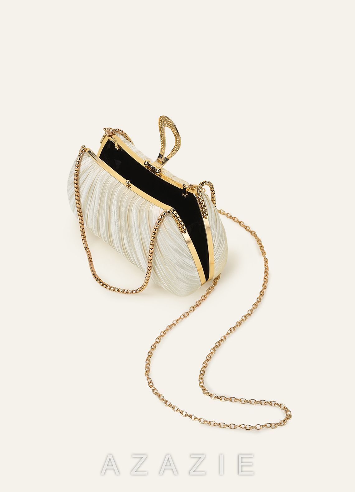 Matching Color Crystal Buckle Pleated Satin Clutch Bag