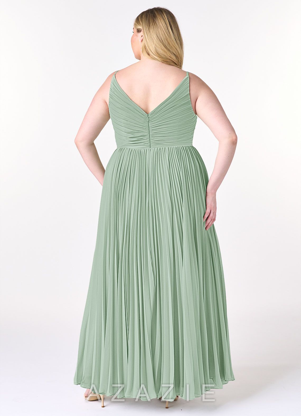 Azazie Raychelle Agave A-Line V-Neck Chiffon Dress agave