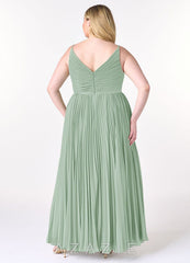Azazie Raychelle Agave A-Line V-Neck Chiffon Dress agave