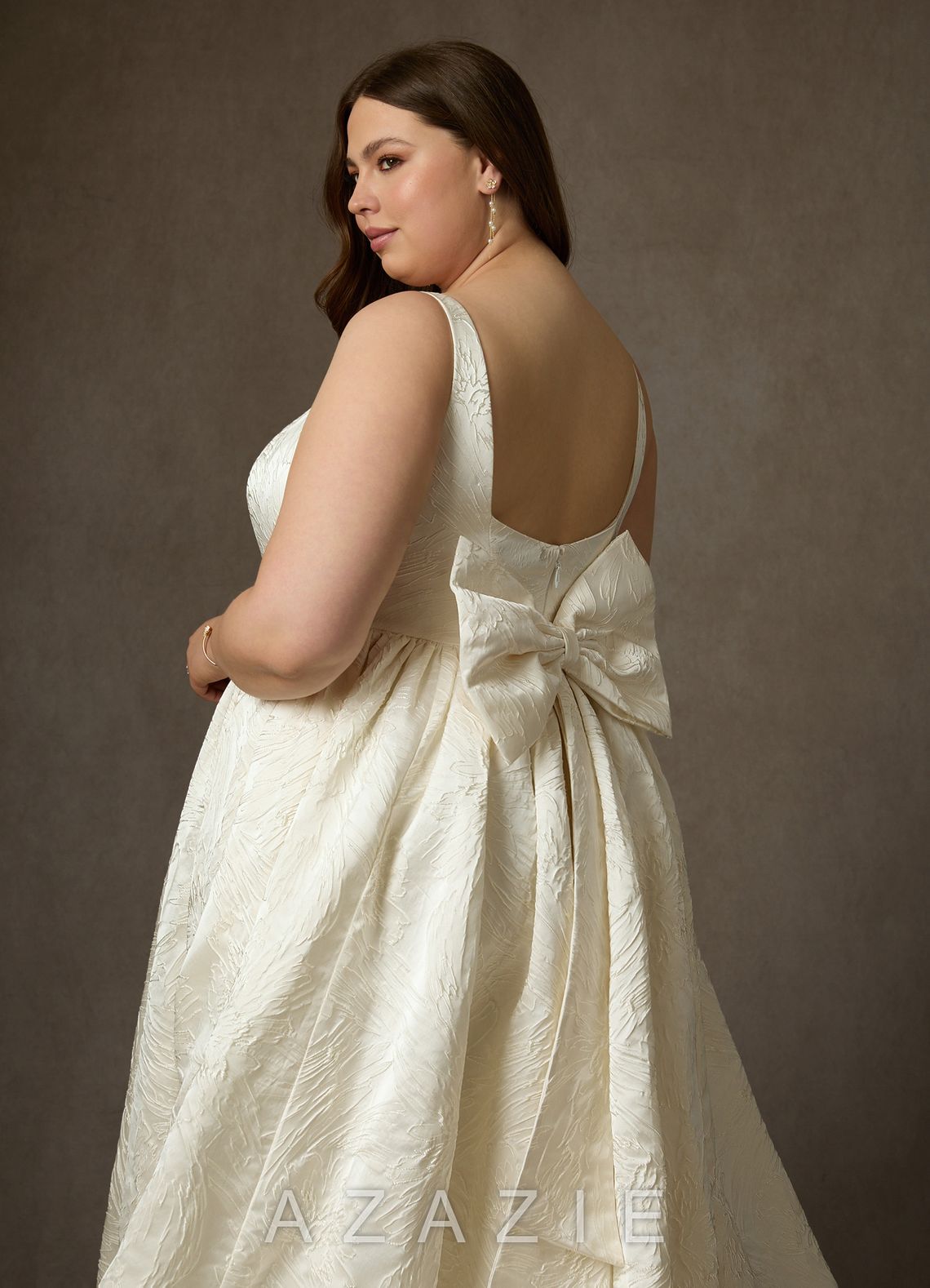 Azazie Skylin Antique White Ball-Gown with Pockets Floral Jacquard Dress antique_white