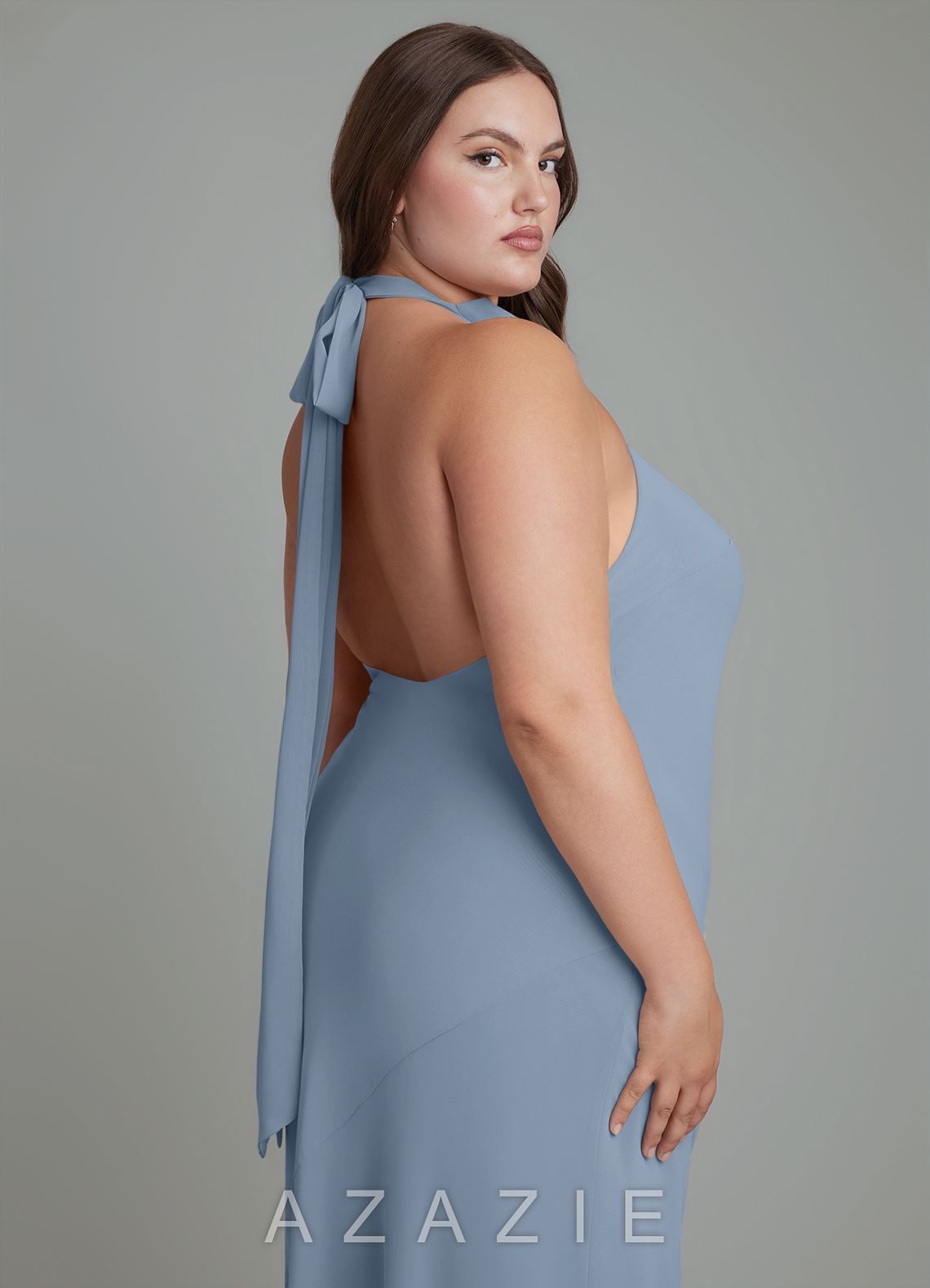 Azazie Velli Dusty Blue Mermaid High Neck Chiffon Dress dusty_blue