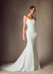 Azazie Elyse Diamond White Mermaid Strapless Crepe Back Satin Dress