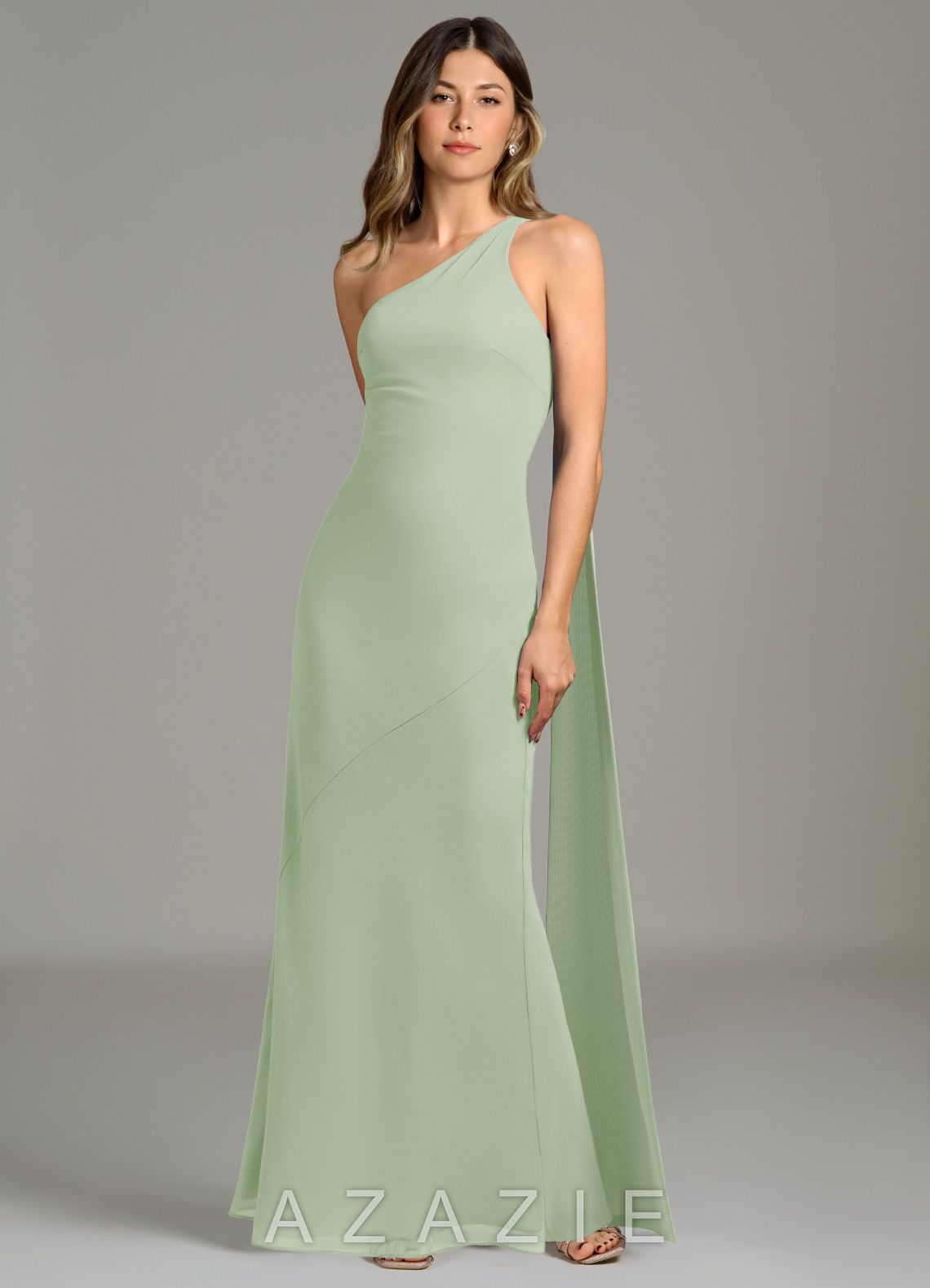 Azazie Juniper Dusty Sage Mermaid One Shoulder Chiffon Dress dusty_sage