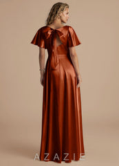 Azazie Kimber Auburn A-Line Ruched Metallic Satin Dress auburn