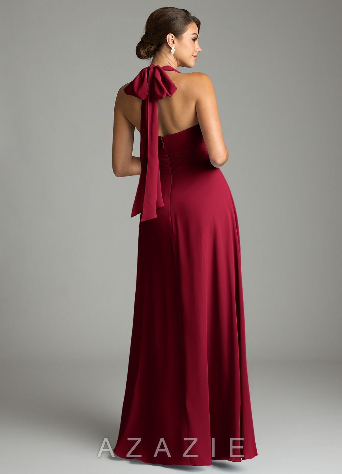 Azazie Tamira Burgundy A-Line Pleated Chiffon Convertible Dress burgundy