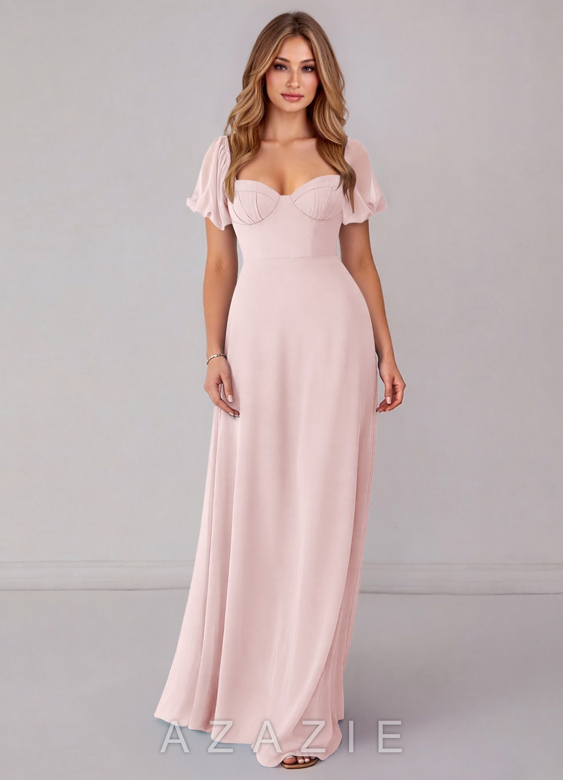 Azazie Fatima Blushing Pink A-Line with Pockets Chiffon Dress blushing_pink