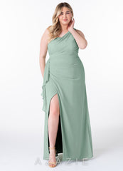 Azazie Maive Agave Sheath Pleated Ruffle Chiffon Dress agave