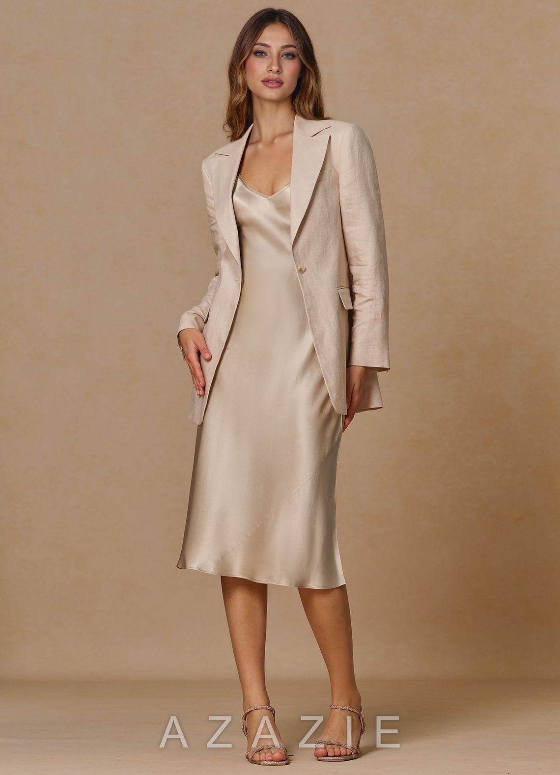 Belicia Tan 100% Linen 2-Piece Suit