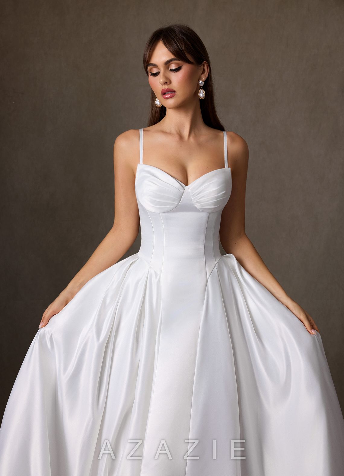 Azazie Constantina Diamond White A-Line Strapless Satin Dress diamond_white