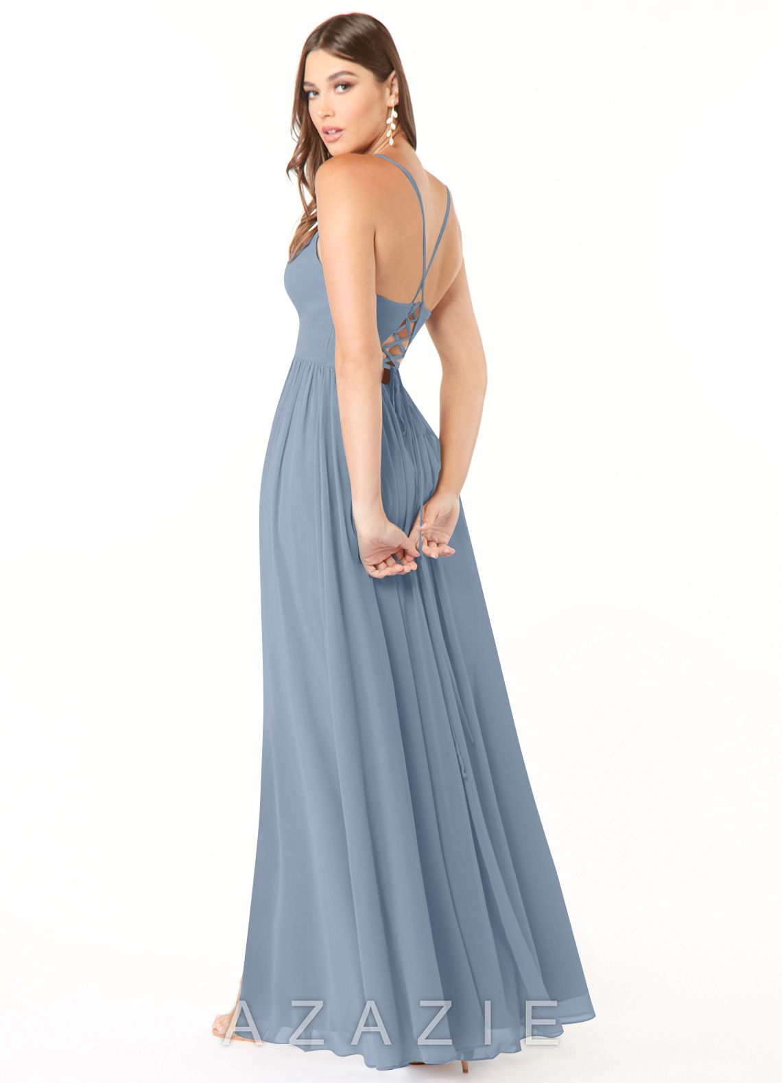 Azazie Aaida Dusty Blue A-Line Corset Chiffon Dress dusty_blue