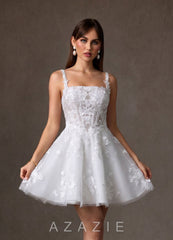 Azazie Darcy Diamond White A-Line Lace Dress