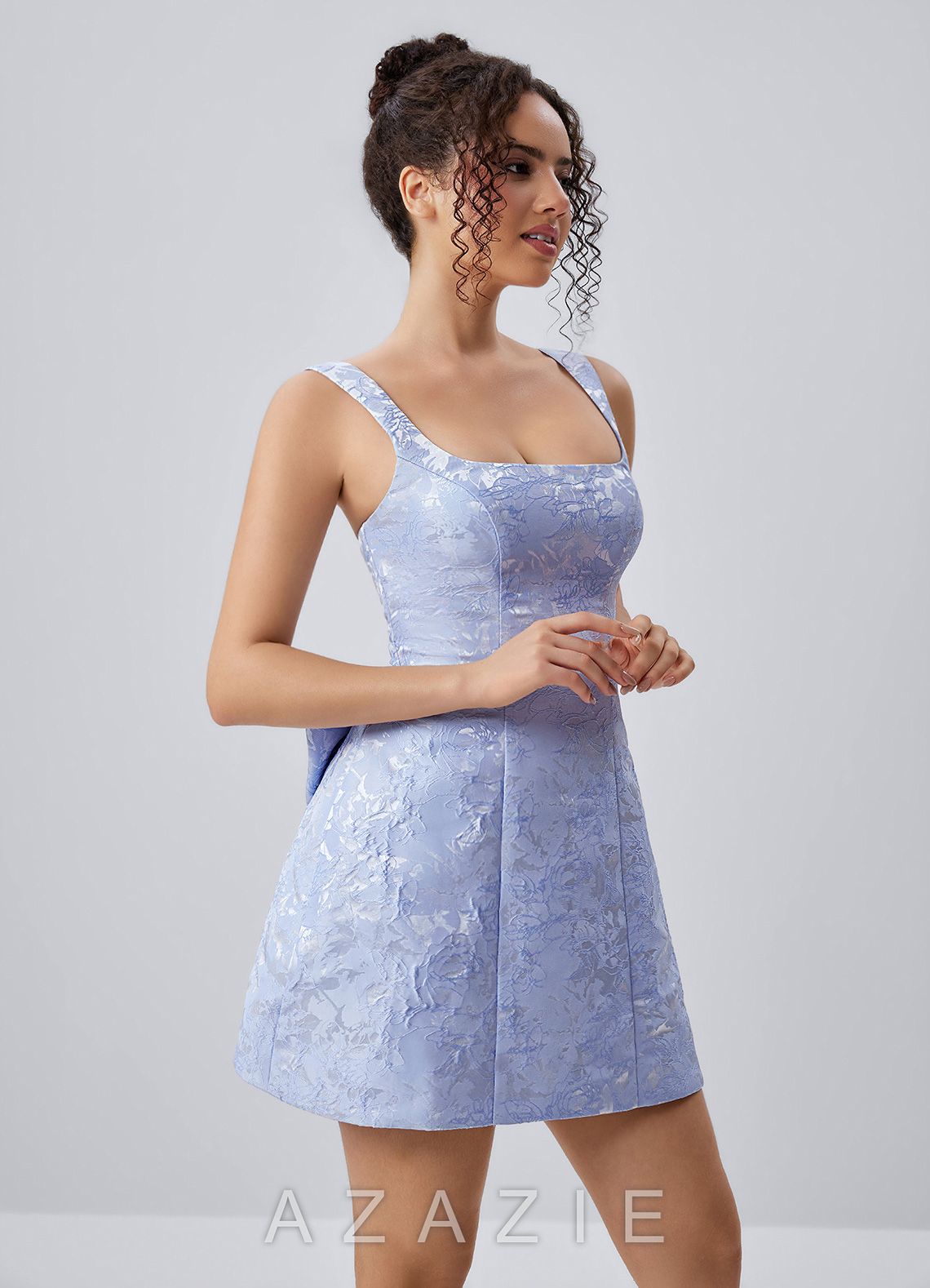 Thalassiana Periwinkle Tank Jacquard Bows A-Line Mini Dress