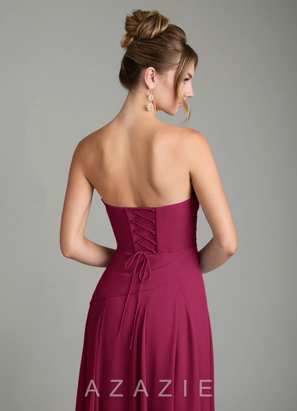 Azazie Gabriela Burgundy A-Line Corset Chiffon Dress burgundy
