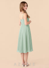 Azazie Mariam Junior Agave A-Line Pleated Chiffon Dress agave