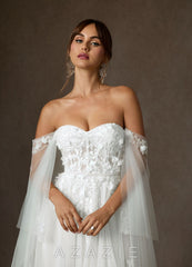 Azazie Wynery Diamond White Ball-Gown Off the Shoulder Lace Dress