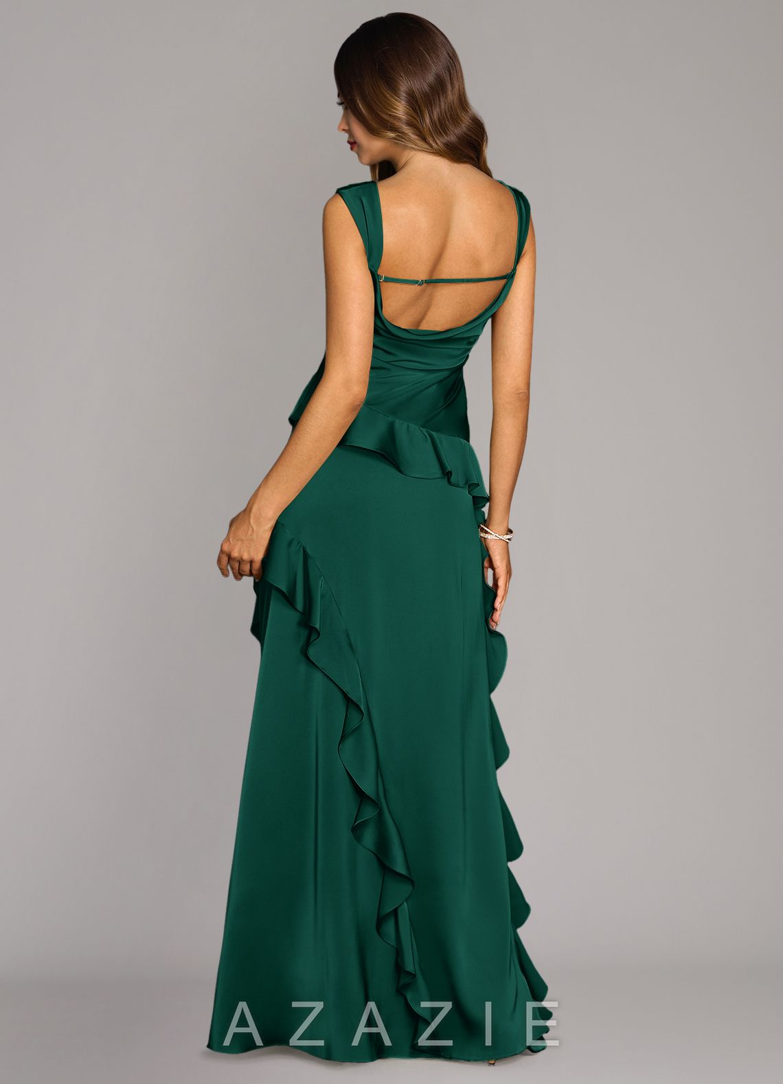 Azazie Sloane Emerald A-Line Sweetheart Neckline Stretch Satin Dress emerald