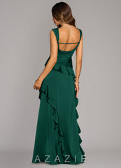 Azazie Sloane Emerald A-Line Sweetheart Neckline Stretch Satin Dress emerald