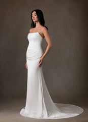 Azazie Miranda Diamond White Sheath Strapless Stretch Satin Dress diamond_white