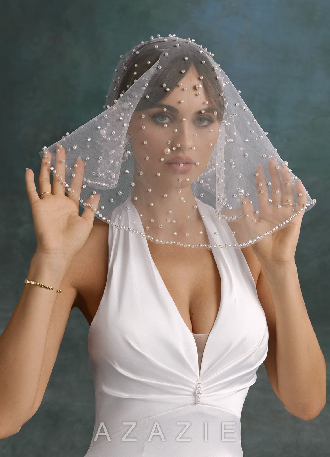Pearl Mesh Mini Blusher Veil  diamond_white