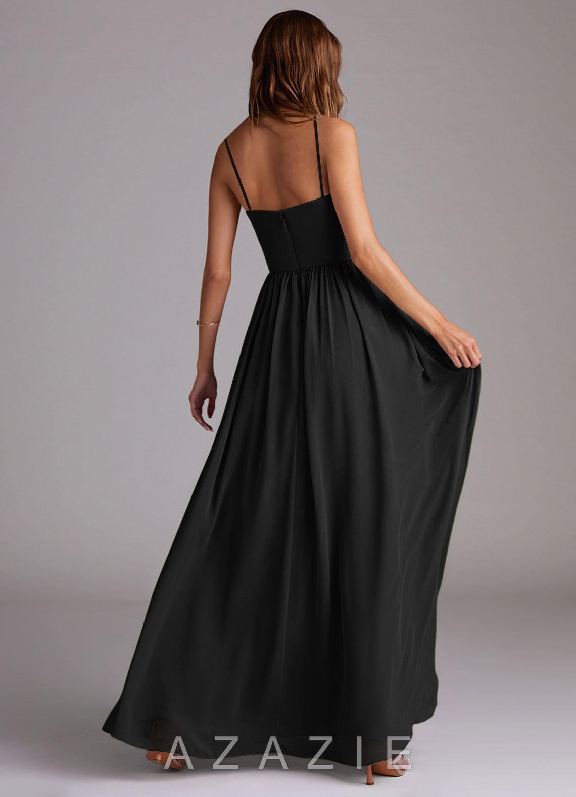 Azazie Calianna Black A-Line Off the Shoulder Chiffon Convertible Dress black