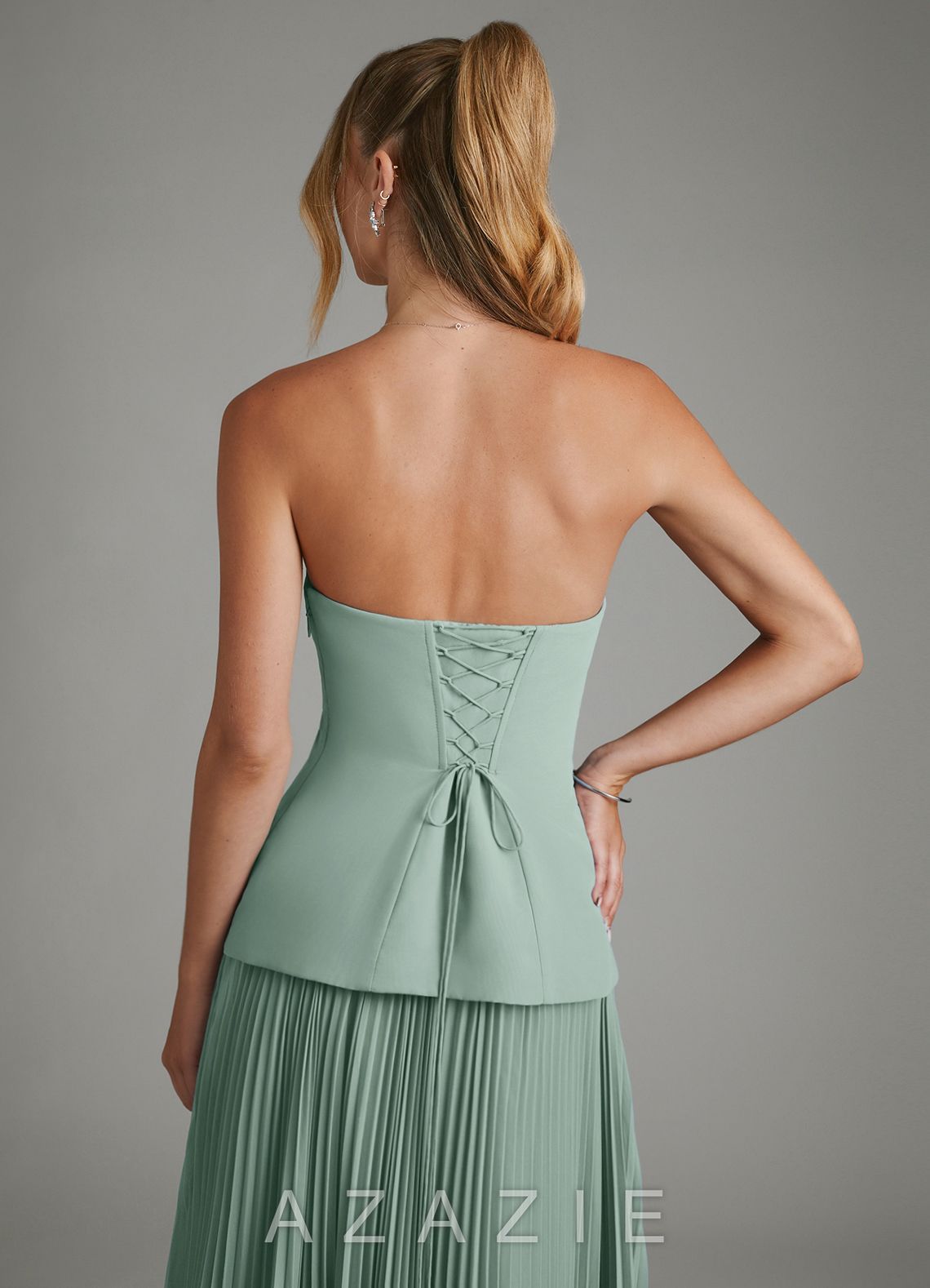 Azazie Alex Agave A-Line Corset Chiffon Dress agave