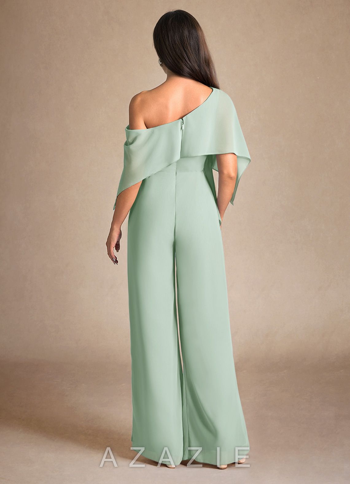 Azazie Halima Agave Jumpsuit/Pantsuit Side Slit Chiffon Dress agave