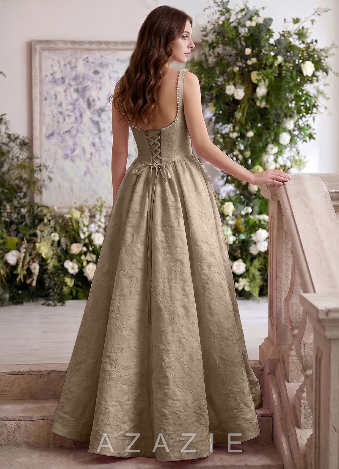 Andracas Light Apricot A-line 3D Flowers Prom Dress