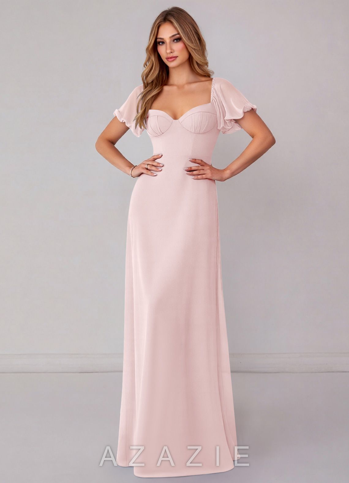 Azazie Fatima Blushing Pink A-Line with Pockets Chiffon Dress blushing_pink