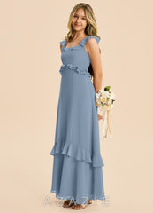Azazie Mimi Junior Dusty Blue A-Line Ruched Chiffon Dress dusty_blue