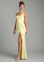 Azazie Mero Lemon Sorbet Mermaid Pleated Floral Jacquard Burnout Dress lemon_sorbet