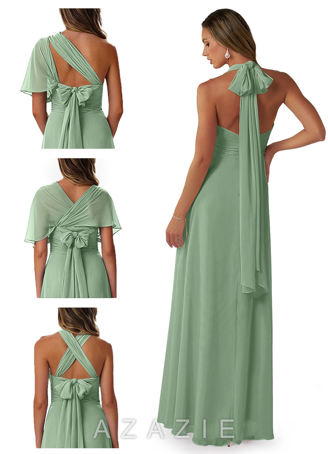 Azazie Fifi Matcha A-Line Strapless Chiffon Convertible Dress matcha