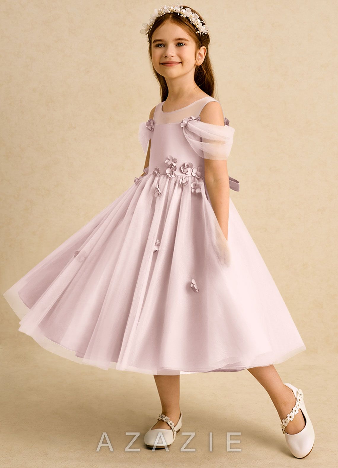 Azazie Juni Blushing Pink Ball-Gown Pleated Tulle Dress blushing_pink