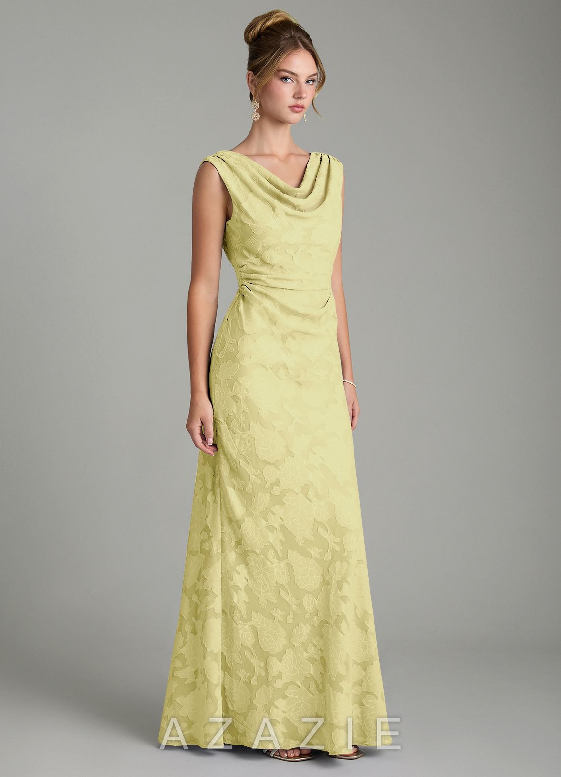 Azazie Kieryn Lemon Sorbet Mermaid Pleated Floral Burnout Dress lemon_sorbet