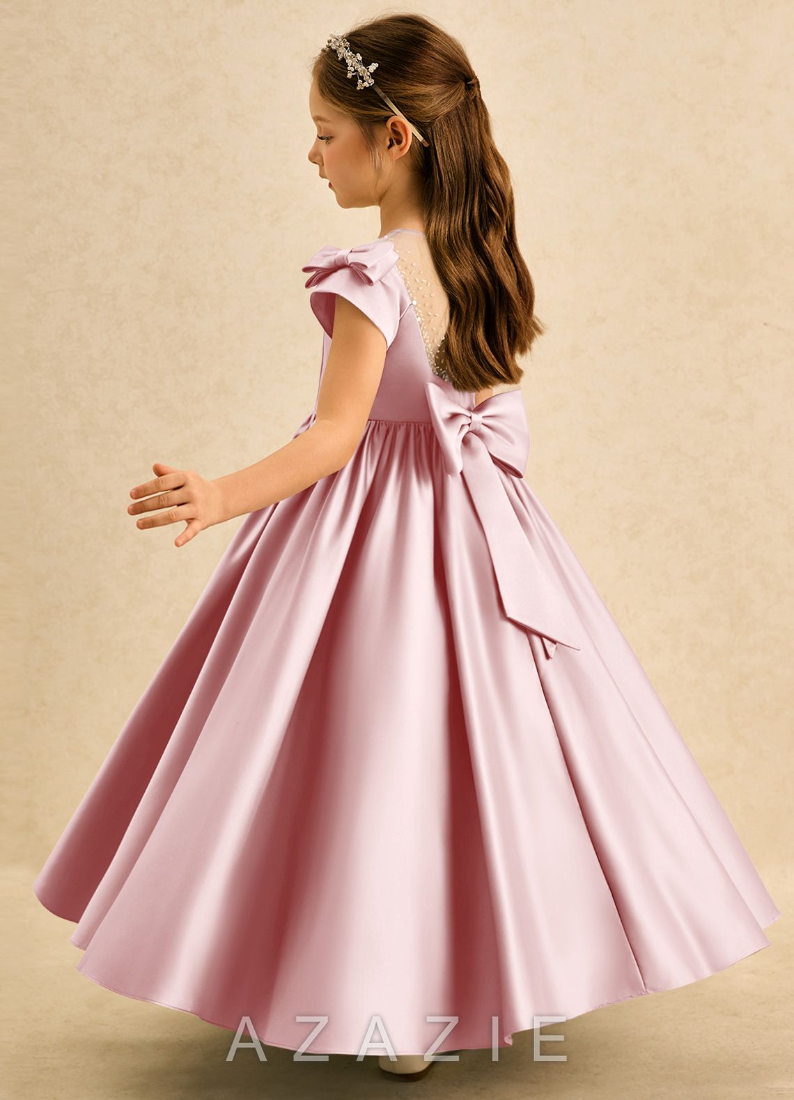 Azazie Toffee Powder Pink Ball-Gown Bow Matte Satin Dress powder_pink