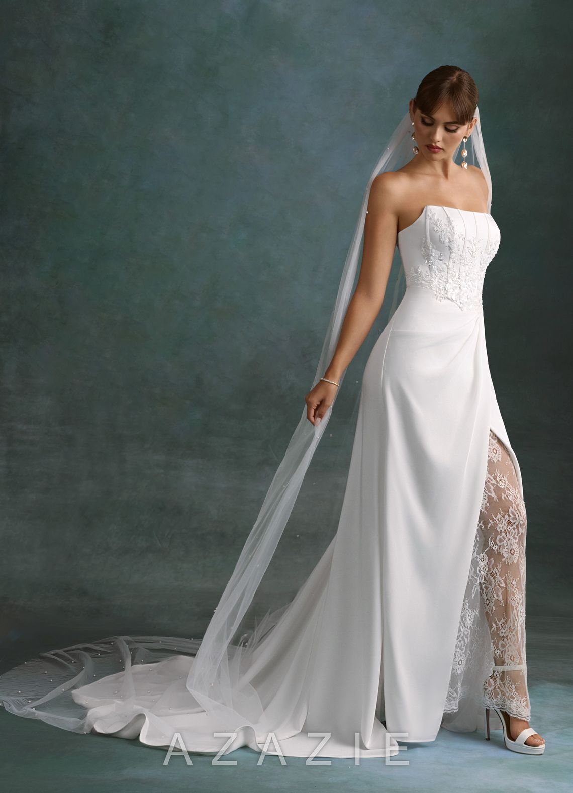 Azazie Shera Diamond White A-Line Strapless Crepe Back Satin Dress diamond_white
