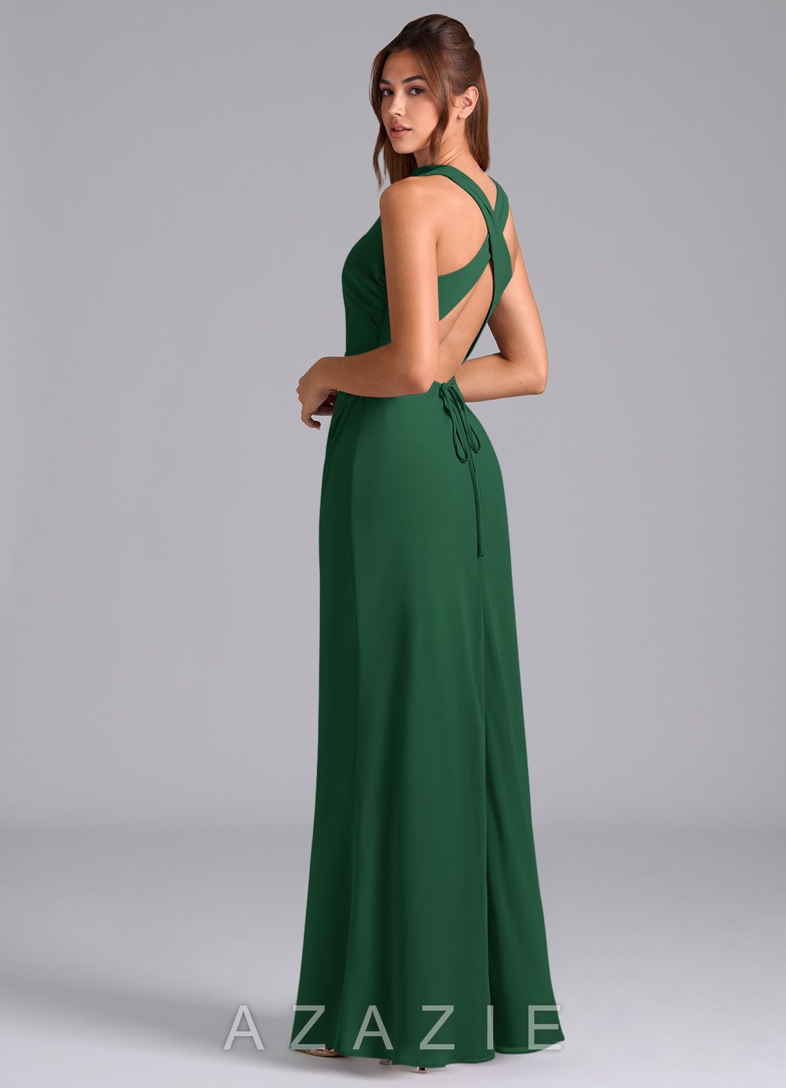 Azazie Evadne Dark Green Sheath Pleated Chiffon Dress dark_green