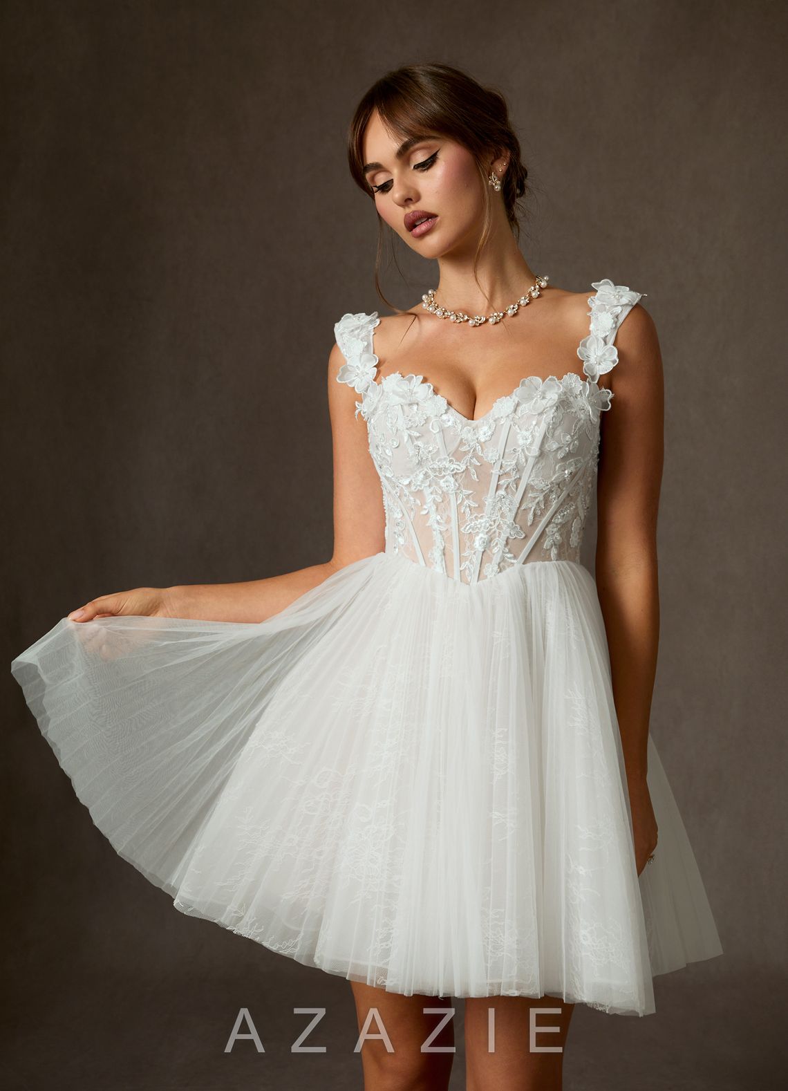 Azazie Sorel Diamond White Ball-Gown Off the Shoulder Lace Dress diamond_white