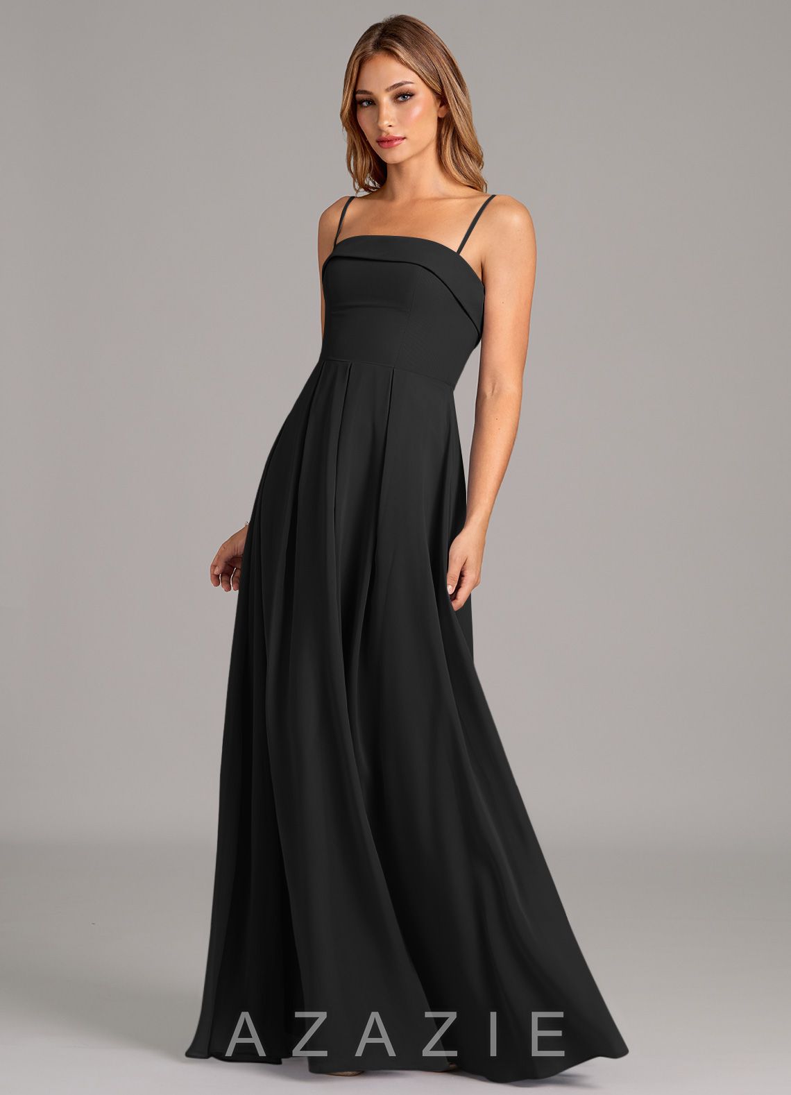 Azazie Lucienne Black A-Line Strapless Chiffon Convertible Dress black