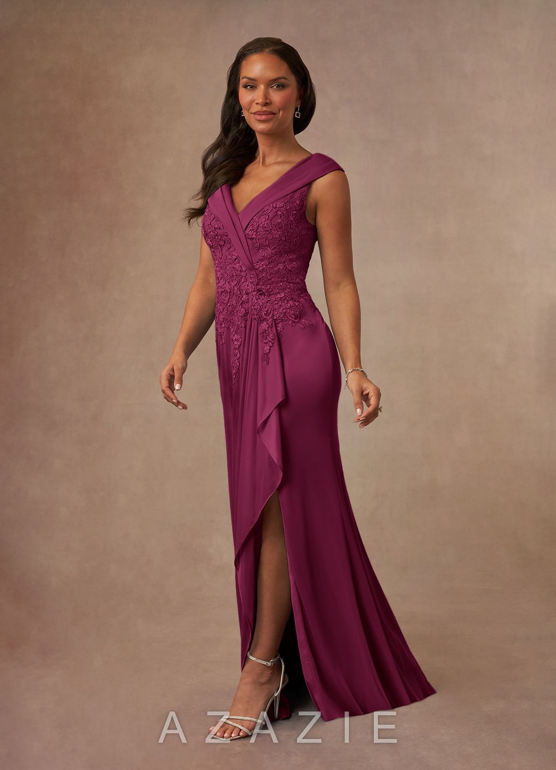 Azazie Calathea Mulberry A-Line Lace Dress mulberry