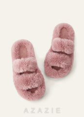 Double Strap Fuzzy Slippers