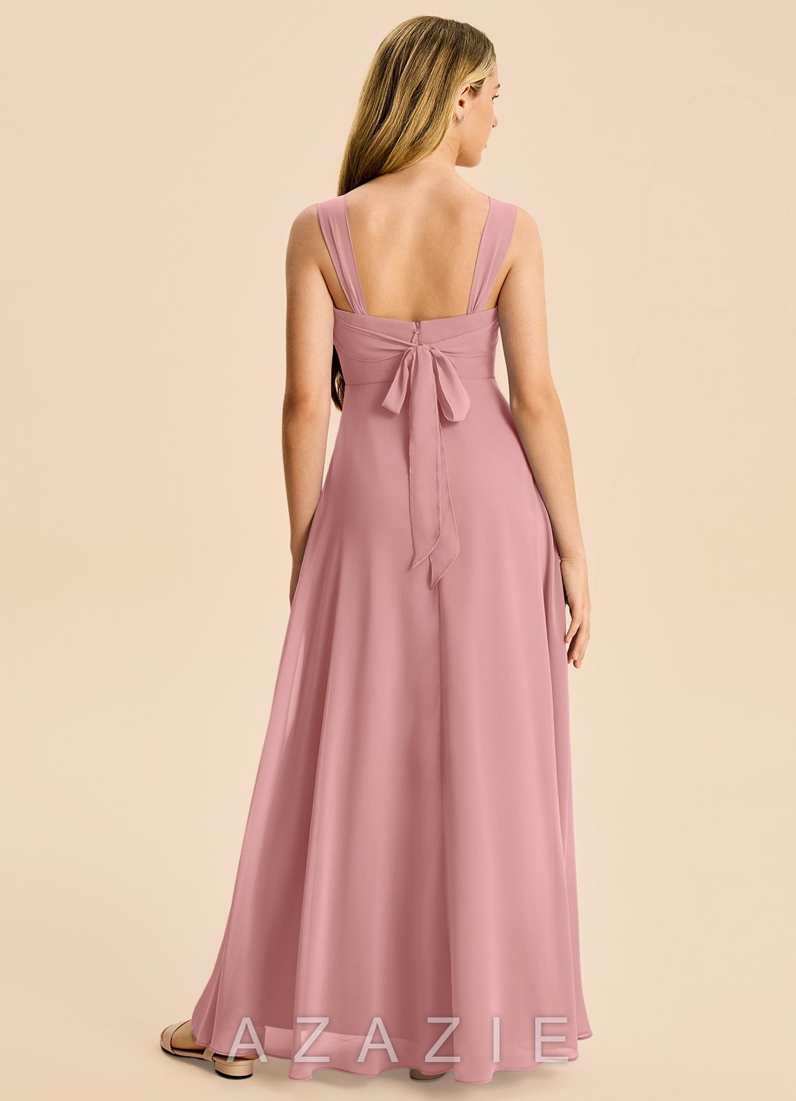 Azazie Elsie Junior Dusty Rose A-Line Sweetheart Neckline Chiffon Dress dusty_rose